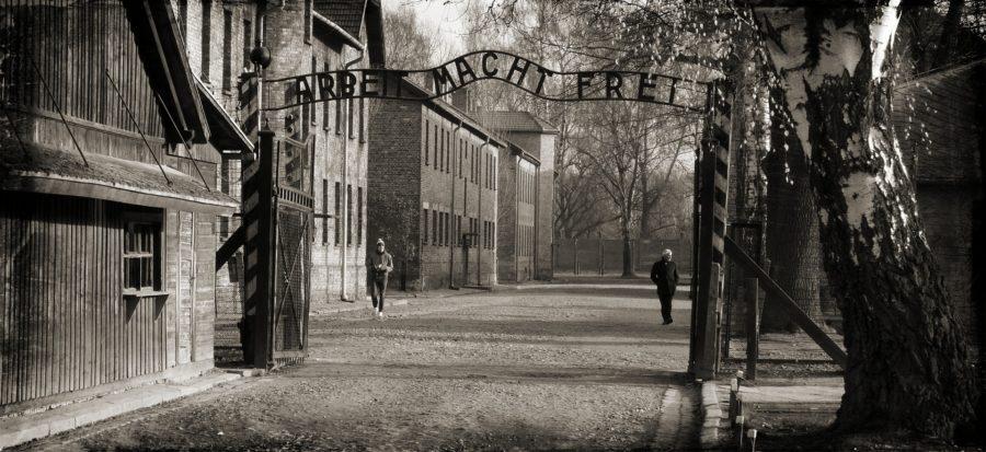 This sign, which hung over the entrance of Auschwitz until it was stolen, translates to Work sets you free. It was stolen in 2009 and later found destroyed.