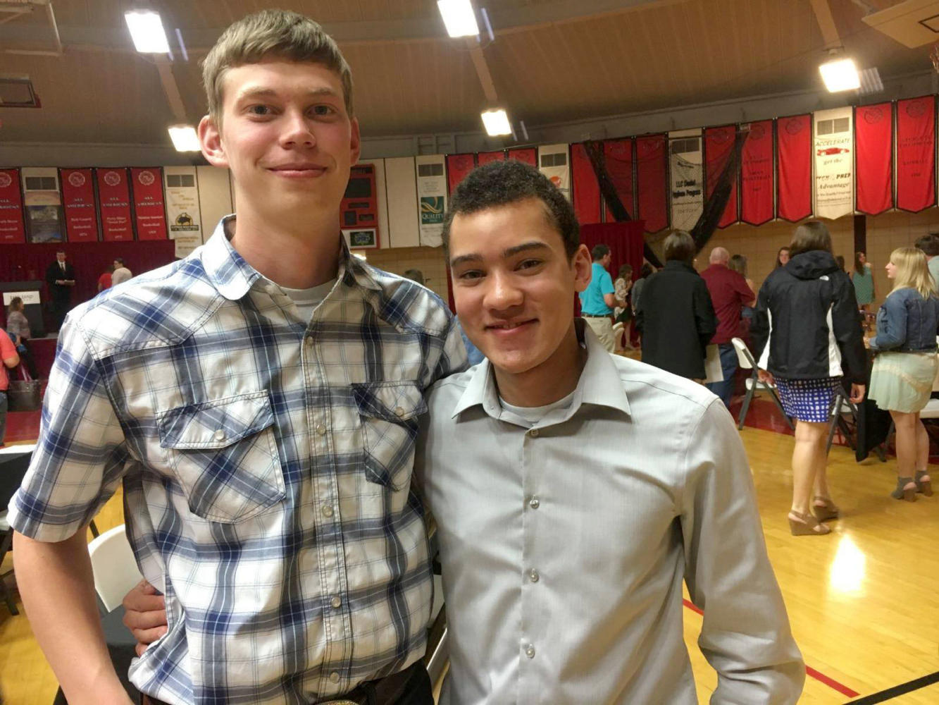 Charles Osley (right) and friend Charles Meaker smile for a picture at the Student Recognition Banquet on April 26. Osley was recognized on this year’s Who’s Who in Academia list and for his service as a student ambassador.