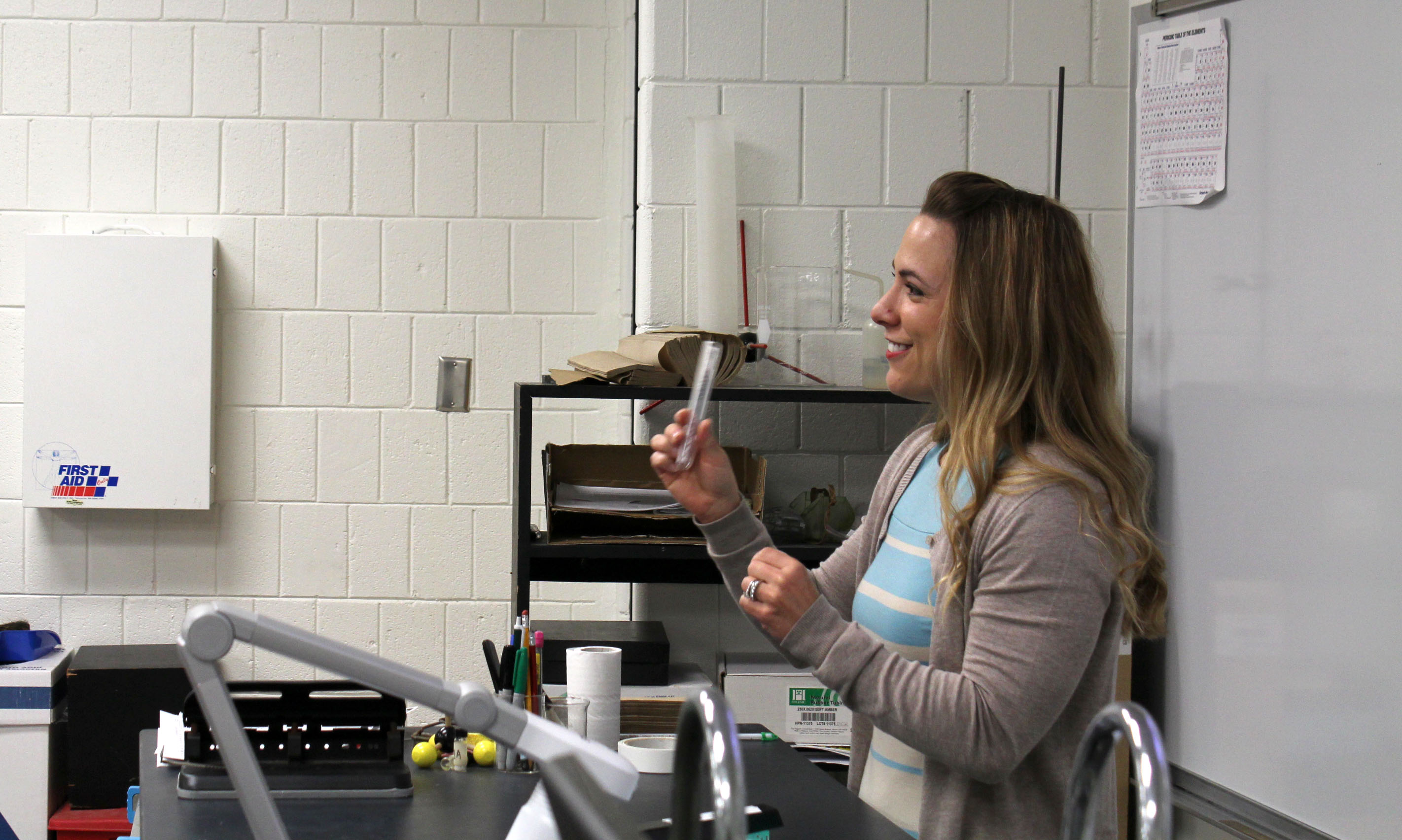 Lake Land College chemistry instructor Claire Tornow briefs her CHM-120 students before their lab on April 18. Tornow didn't expect to become a teacher, but now feels rewarded by the lasting connections she's made with her students.