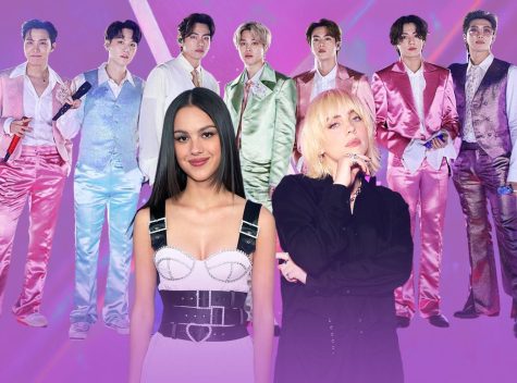 Hollywoods biggest stars took the stage for the Grammy Awards in Las Vegas. Pictured above is BTS, Olivia Rodrigo and Billie Eilish. Image retrieved from E! News.