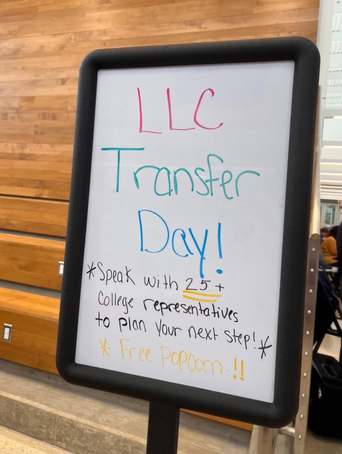 This sign welcomed students to the exciting Transfer Day event. photo via Audra Gullquist.