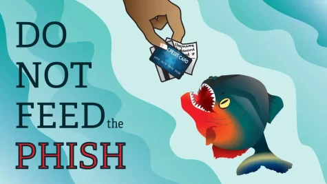 The cartoon fish symbolizes scammers phishing for your personal information. Be safe online and dont let scammers hack your information! Photo via medium.