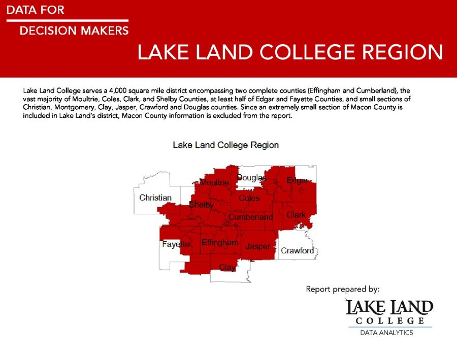  The areas shown in red spans the entirety of the Lake Land College District. Photo via LLC.