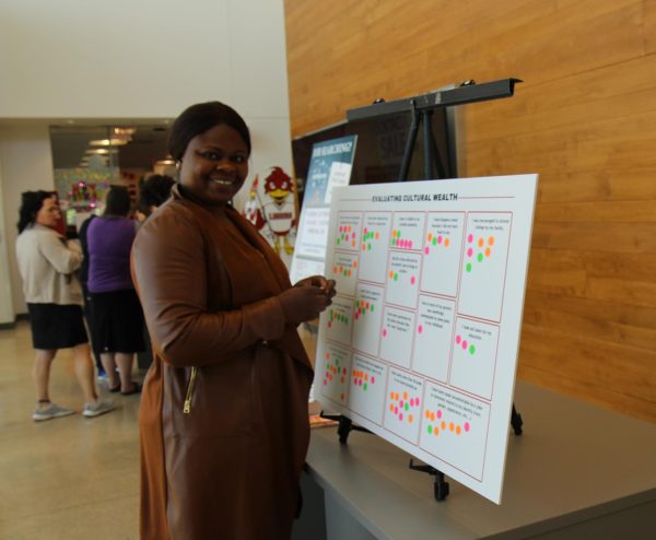 Lake Land College student, Blessing Nzeribe participating in the Evaluating Cultural Wealth survey. Photo by Deanna Clark.