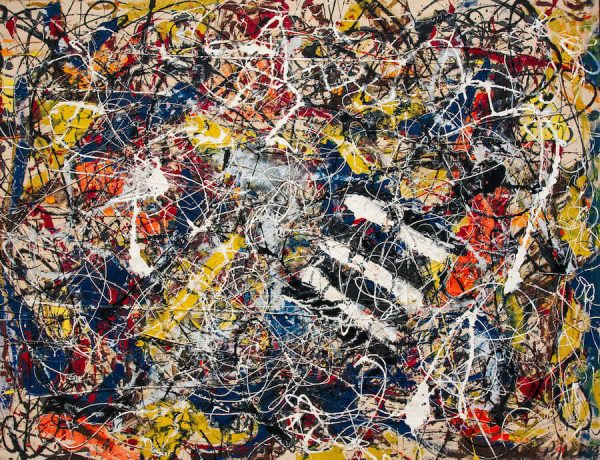 Number 17A, 1948 by Jackson Pollock. This painting was sold in 2015 for a staggering $200 million. Photo from Wikipedia by private collection.