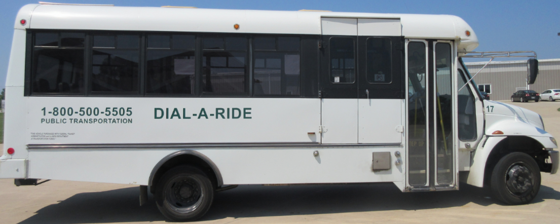 The Dial-A-Ride bus at the transfer point between Charleston & Mattoon at the LifeSpan Center, which is the headquarters for Dial-A-Ride.