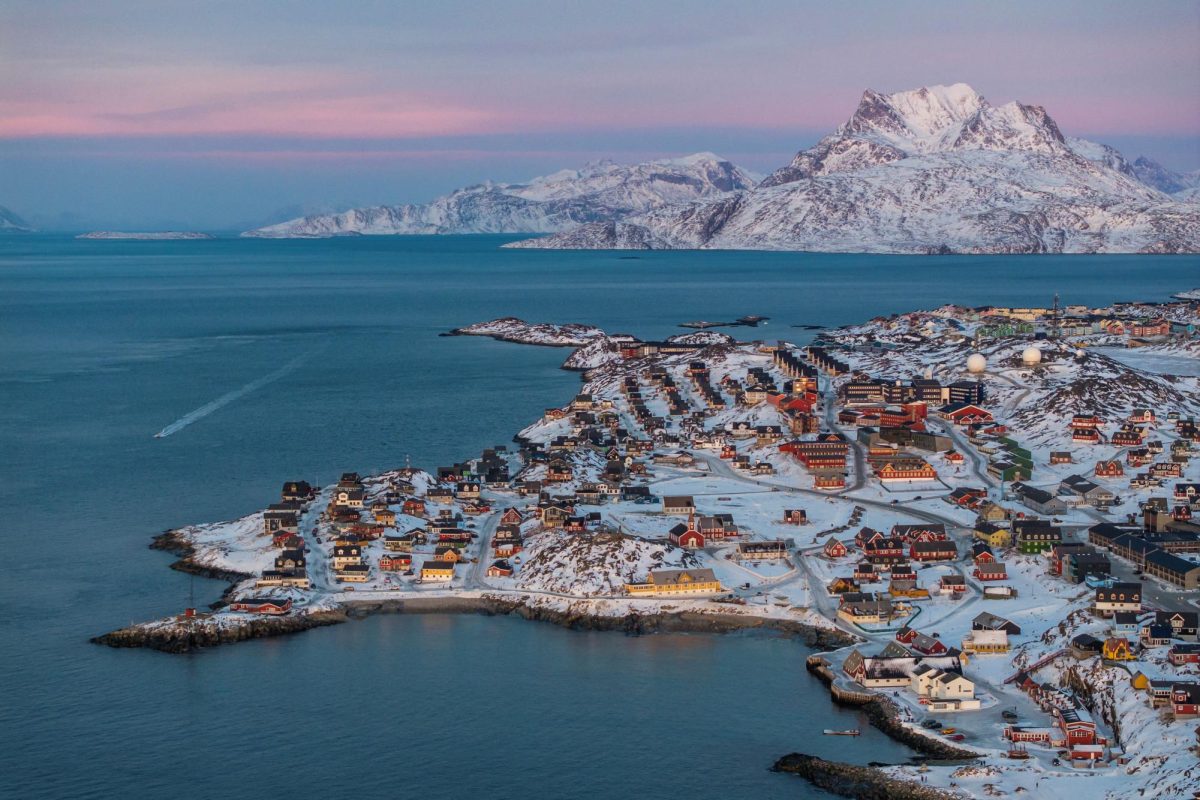 A drone view shows a general view of Nuuk, Greenland, January 25, 2026.  
